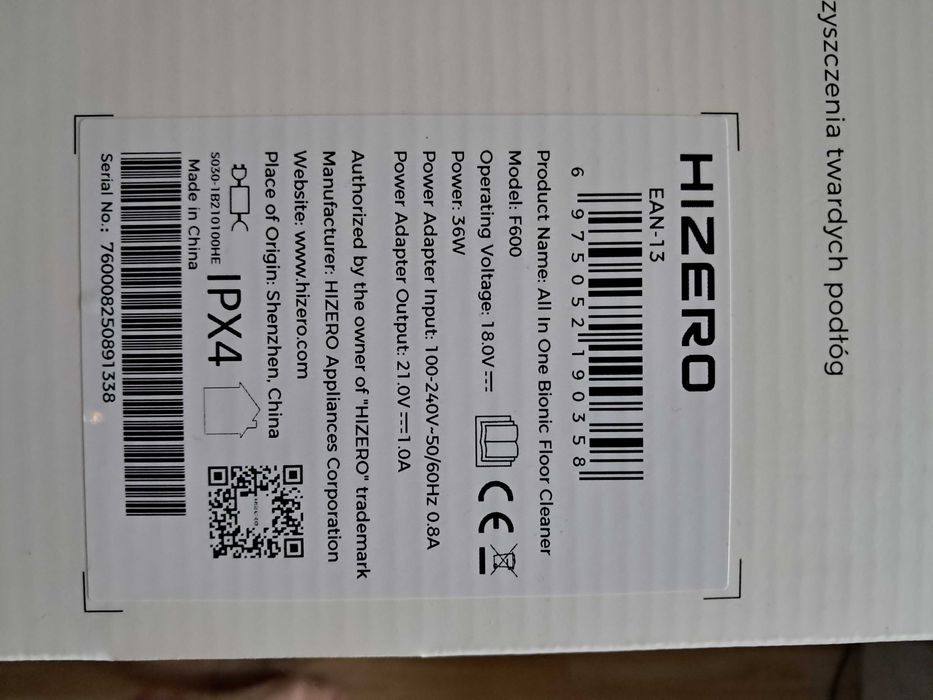 Mop sprzątający odkurzacz marki Hizero F600