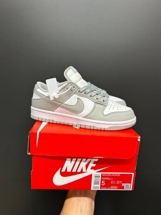 Nike Dunk Low Grey White жіночі кросівки найк данк лоу сірі шкіряні