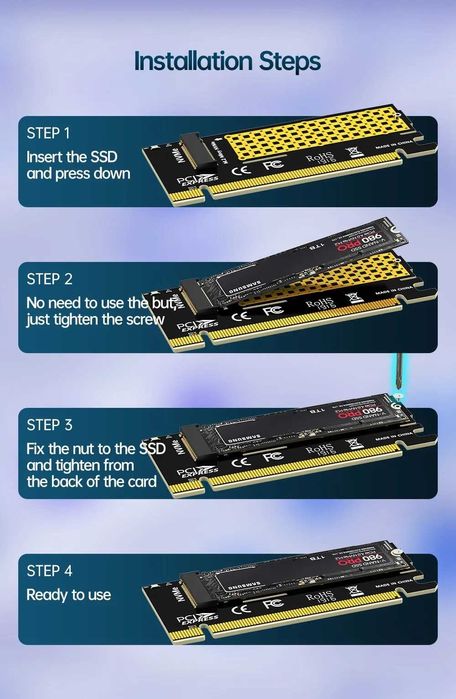 Адаптер JEYI M.2 NVMe M-key SSD to PCI-E 3.0 X16