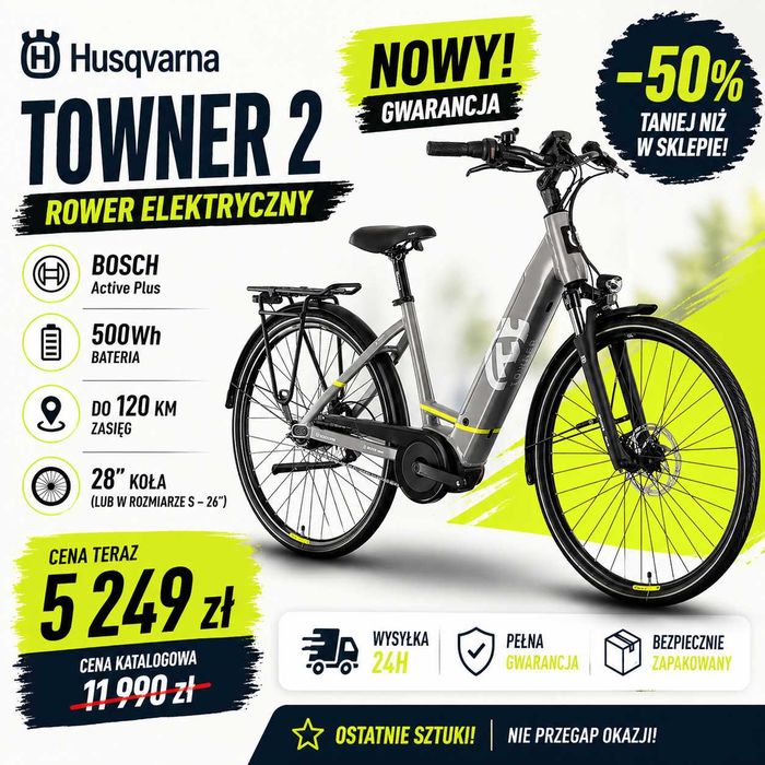 Rower Elektryczny Husqvarna Towner 2 Miejski BOSCH (NOWY GWARANCJA)