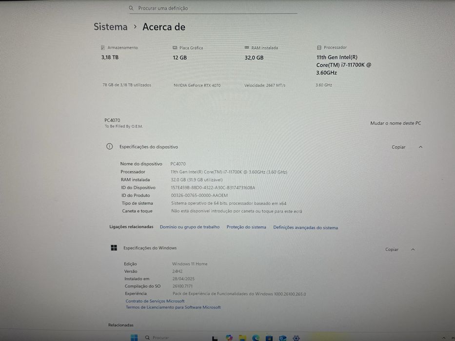 Desktop Gaming I7 32Gb RAM Geforce RTX4070 OC 12Gb