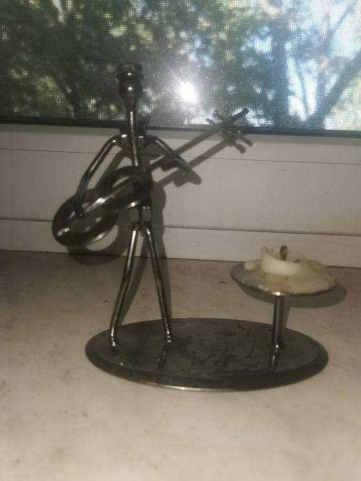 Подсвечник и подставка в стиле стимпанк Гитарист и Аккордеон. Металл.