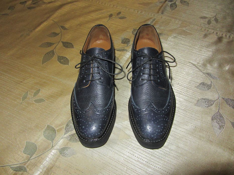 Сині шкіряні броги туфлі на платформі Pollini Італія