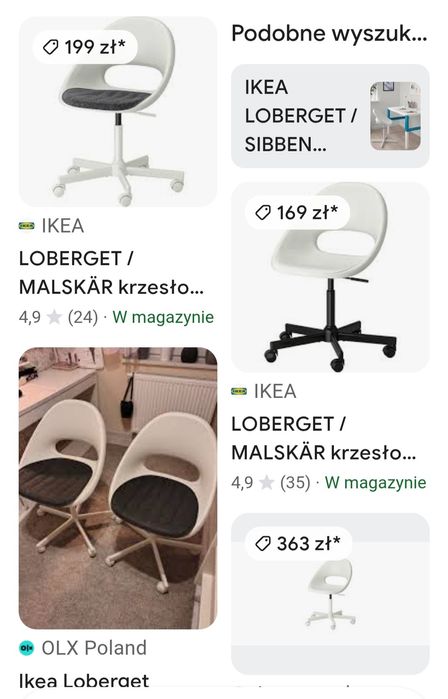 Sprzedam krzesła obrotowe LOBERGET MALSKAR  IKEA ,stan niemal idealny.