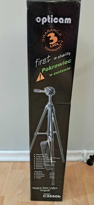 Statyw foto/video  Tripod OPTICAM C3550b Głowica 3-D Poziomica 157 cm