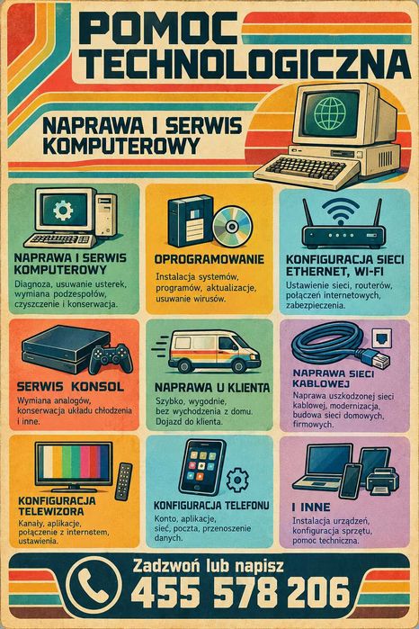 Mobilny Serwis Komputerowy | Pomoc Technologiczna | Informatyk | Naprawa komputerów | Konfiguracja | Składanie komputerów | Sieci Wi-Fi, Ethernet |