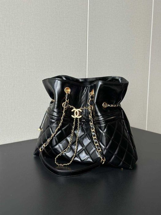 Torebka shopper CHANEL, duży rozmiar (czarno-złota)