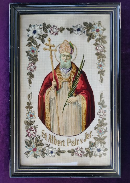 Święty Albert stary przedwojenny wyszywany obraz