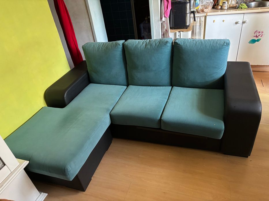 Sofa longchese  preto e azul marinho,otimo estado