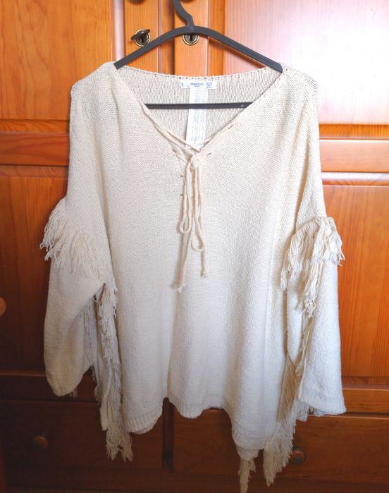 Camisola estilo poncho bege Mango 93% algodão, tamanho único