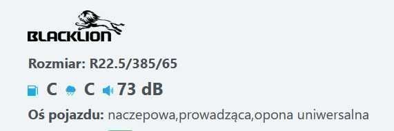 385/65R22.5 Opona ciężarowa BlackLion BT160 Naczepa / Przód