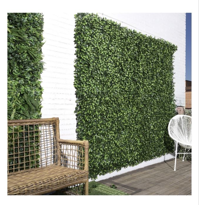 Painel jardim vertival de folhas verdes artificiais