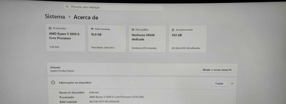 Computador Ryzen 5 5600 + 16GB ddr4 3200Mhz