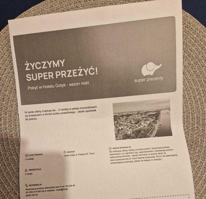 Voucher Toruń HOTEL GOTYK 5 sztuk