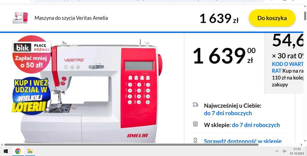 Maszyna do szycia Veritas 90 ściegów hafty obcinanie niciGWARANCJA ROK