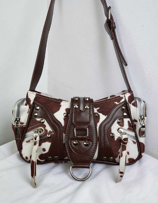 Torebka Y2K Cow Print Shoulder Bag Ćwieki Baguette Bag