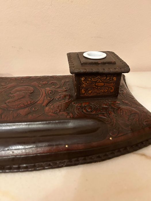 Чернильница кожаная, винтаж