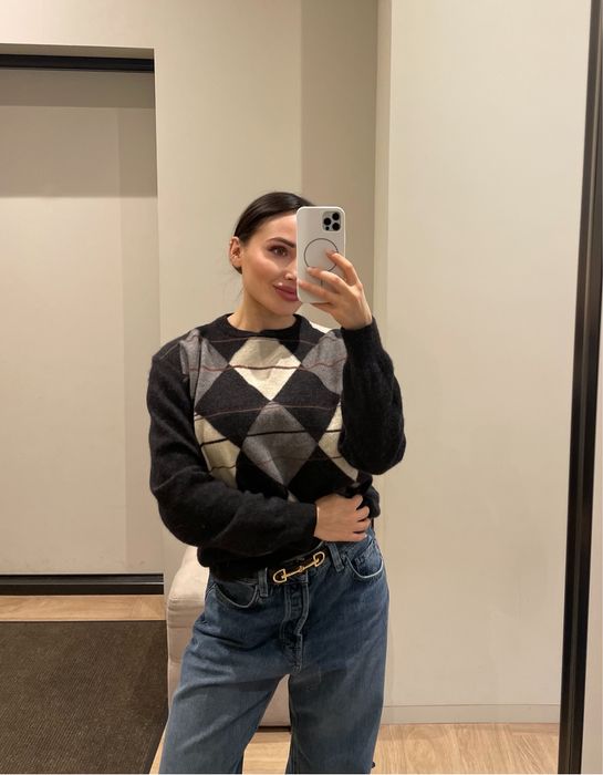 Кашемір вовна светр в ромби бренд стиль cos М/Onesize old money