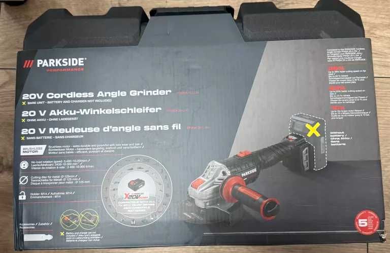 PARKSIDE akumulatorowa szlifierka kątowa Ø125mm 20V w walizce PPWSA 20 Li