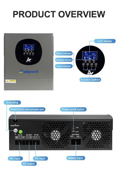 Гібридний інвертор 12v 2kW Aninerel ANL-2000W-12L-WIFI