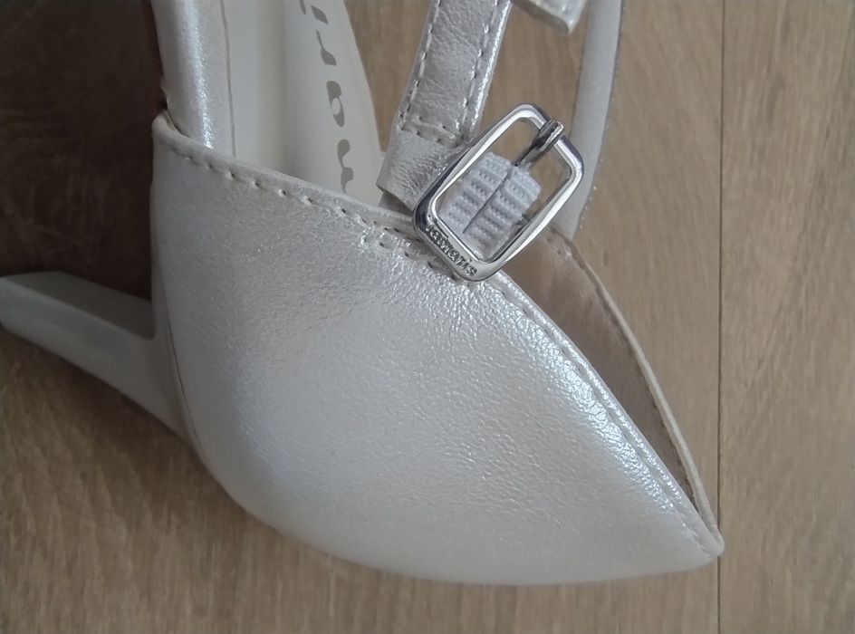 Buty ślubne r. 38 białe perłowe, Tamaris stabilna szpilka