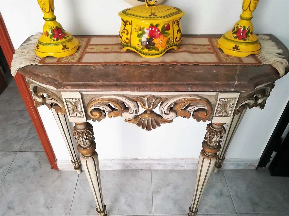 Antiguidades mesa para hall e espelho + cabide de parede a condizer
