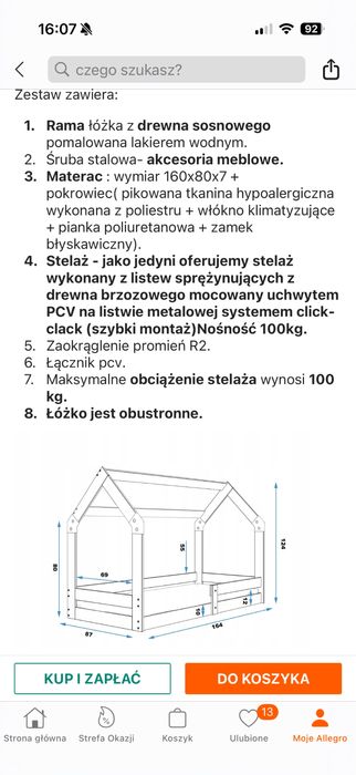 Łóżko dziecięce Domek plus materac
