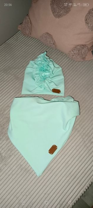 Miętowy pistacjowy zestaw czapka turban i chusta 40/42/44 nowy