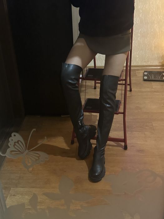 Ботфорти шкіра та стрейч