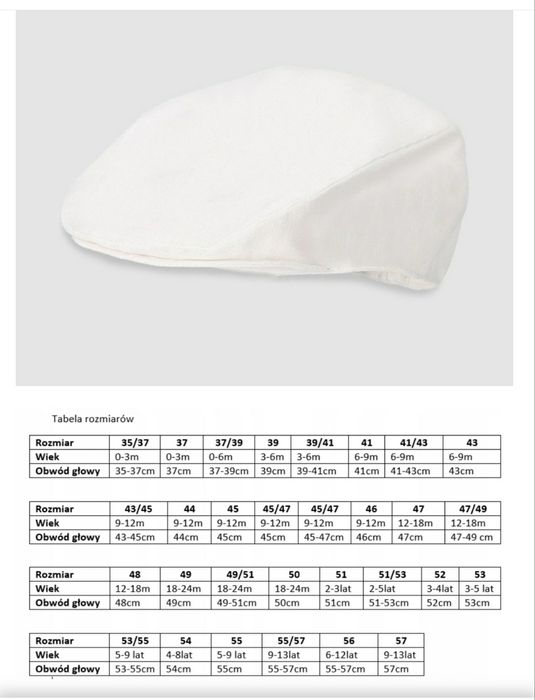 Elegancki kaszkiet/czapka do chrztu/na chrzest/biała/broel/len/r.40