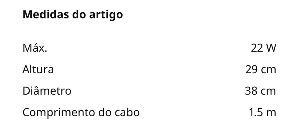 Candeeiro suspenso, preto, 38cm (semi-novo)