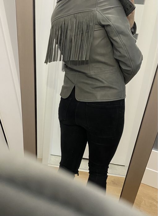 Kurtka skórzana skora naturalna szara z fredzlami rozm 36