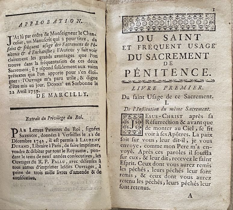 Антикварна книга1750«Du saint et fréquent usage des sacremens »
