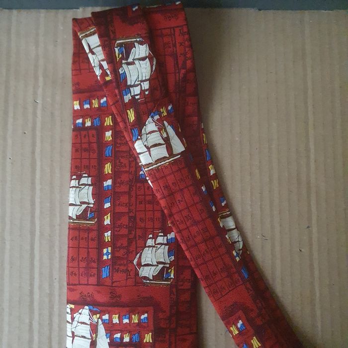 Krawat męski w statki Benjamin James jedwab(k-2)OK