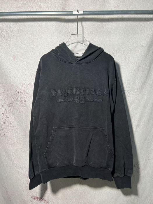 Худи BALENCIAGA рванное мужское унисекс черное пораанное винтажное