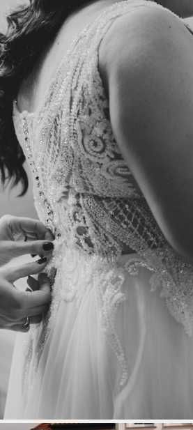 Wyjątkowa suknia ślubna kremowo-pudrowa + długi welon GRATIS 44 46 48