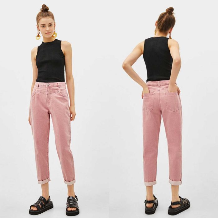 Джинсы Bershka высокая талия розовые