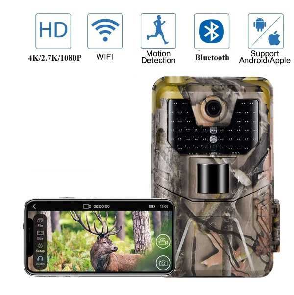 Câmara de caça Wi-Fi 24Mpx 1080p noturna impermeável deteção movimento