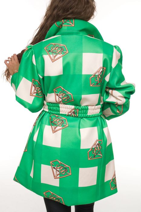 Elegancki płaszcz krata trzy kolory pasek w komplecie Lola bianka