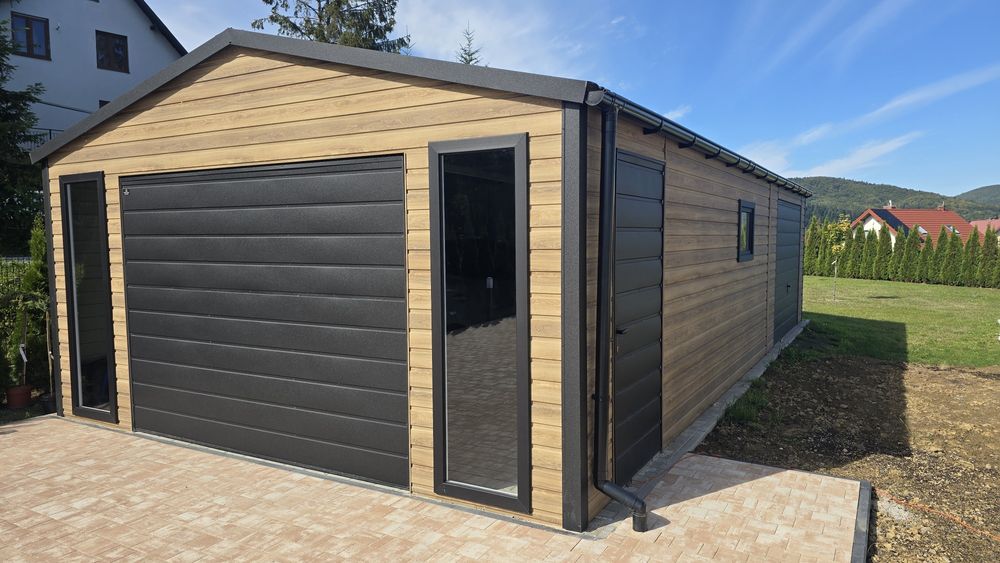 Garaż blaszany drewnopodobny 6x6 plus 2m wiata