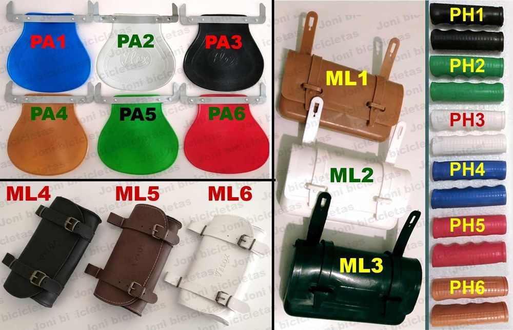 Palas, malas e punhos de bicicleta pasteleira