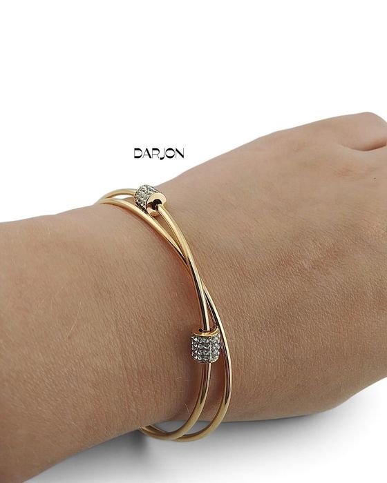 Złota bransoletka S.Steel sztywna typu cuff (otwarta), stal chirurgiczna