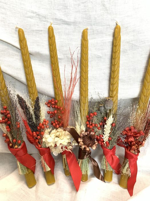 Свічка Стрітенська, воскова, оформлена сухоцвітами