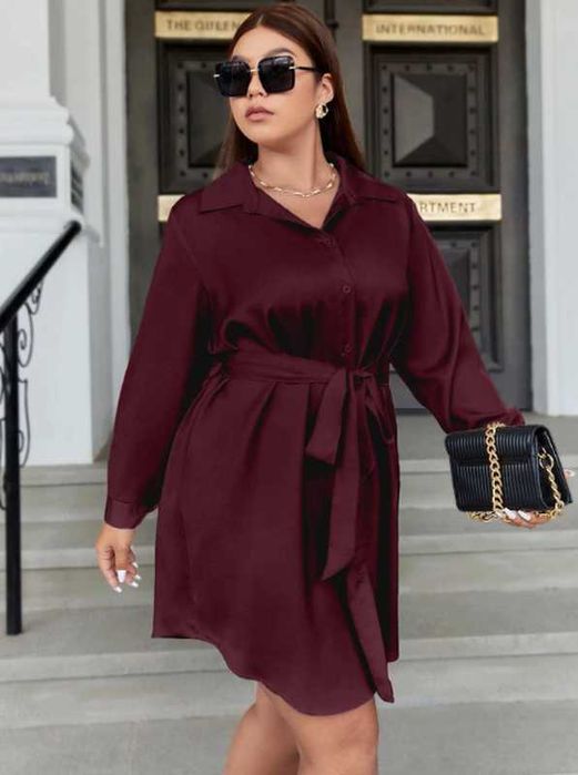 Свободное атласное платье рубашка