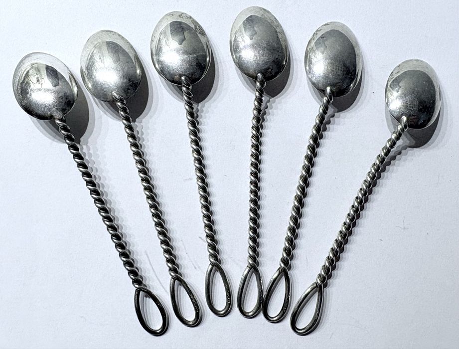 antigo conjunto de 6 colheres de café em prata alemã contrastada