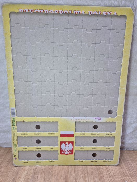 Puzzle mapa Polski z herbami miast