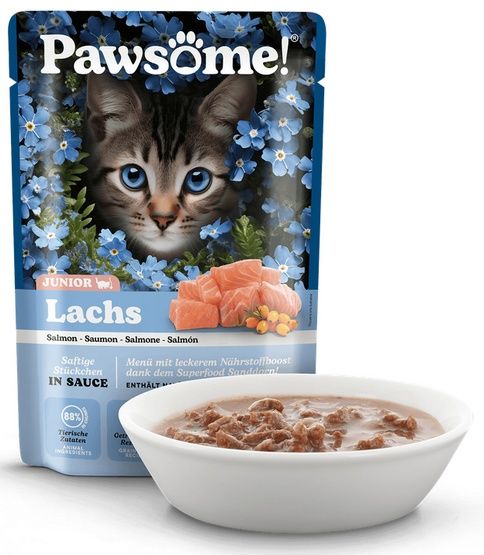 Naturalna karma dla kociąt bez cukru i zbóż Pawsome Łosoś w sosie 85g