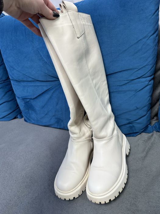 Чоботи зима натуральна шкіра молочного кольору