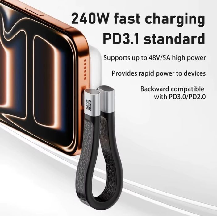 Kabel kątowy USB C-USB C 240W PD3.1 Fast Charge Thunderbolt 5 video 80Gbps/60Hz  nowy