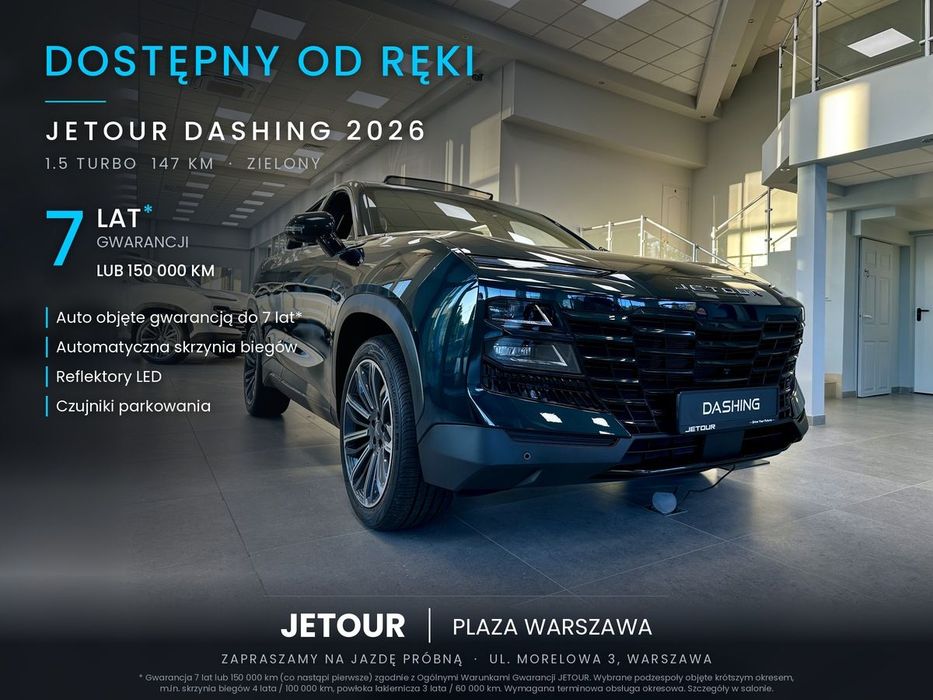 Jetour Dashing Auto dostępne od ręki, Gwarancja 7lat/150 000km, możliwość LPG